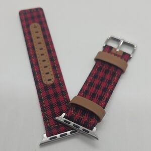 Source Unknown Red and Black Plaid Apple Watch Band with Tan Accents